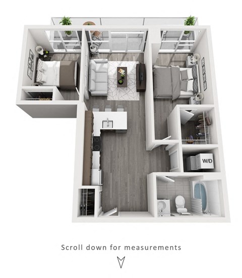Floor plan for 2 beds, 1 bath, 780 sqft